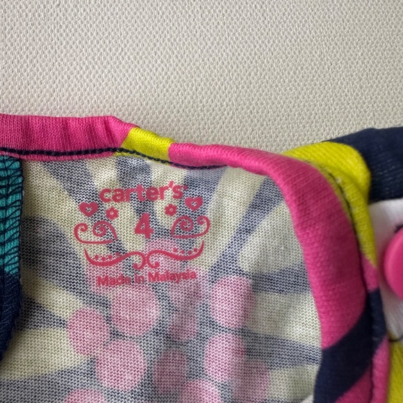 Carter’s Girls 4 Floral Cotton Dress Spring Summer Blue Pink Yellow - Picture 3 of 4